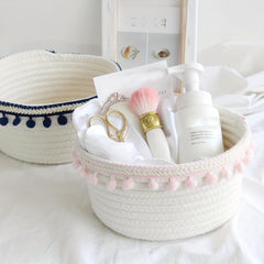 Cotton Rope Storage Basket Ethnic Tassel Storage Frame