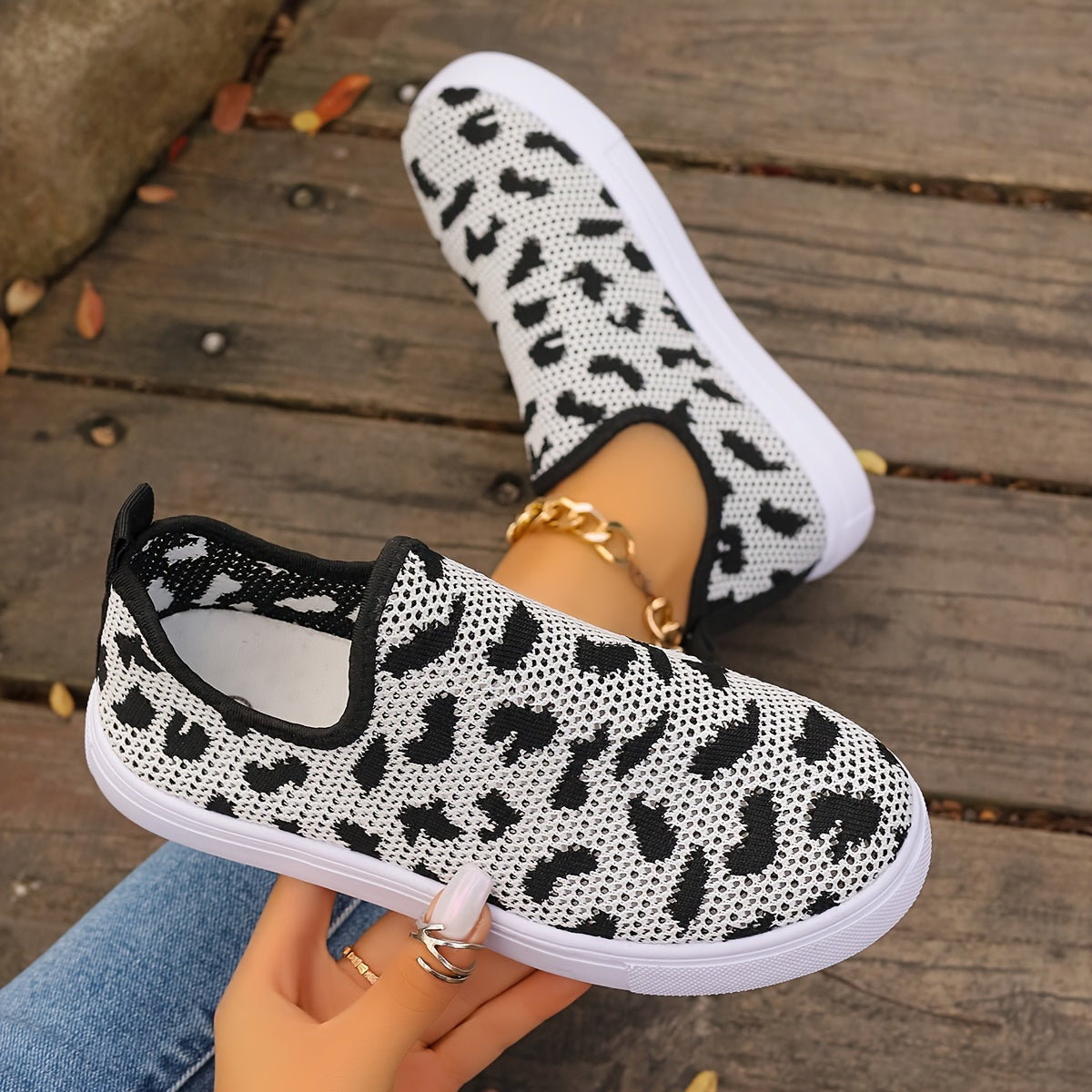 Cow Pattern Slip on Sneakers for Women, Lightweight Walking Shoes