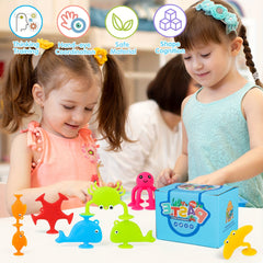 18 Pcs Ocean Animals Sucker Toys With Mesh Bag Storage