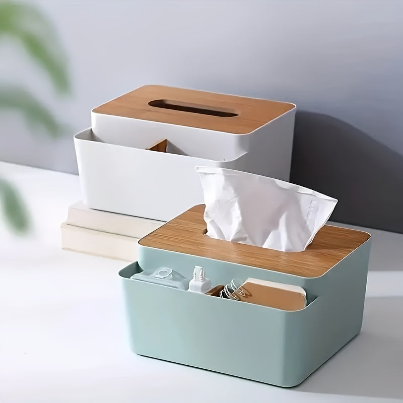 Multifunctional Tissue Box with Wooden Lid