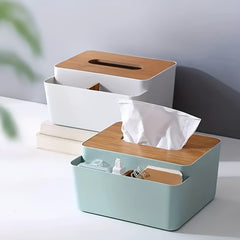 Multifunctional Tissue Box with Wooden Lid