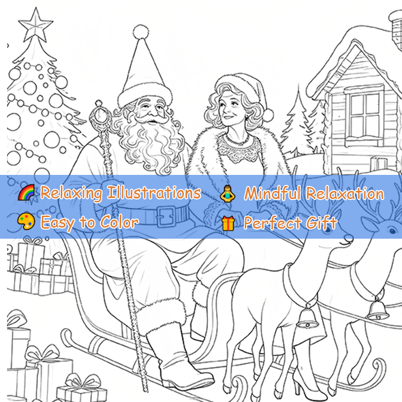 Christmas Adult Coloring Book Santa Reindeer Snowman & Holiday Scenes
