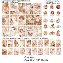 100 Sheets Vintage Literary Characters Scrapbooking Supplies Set