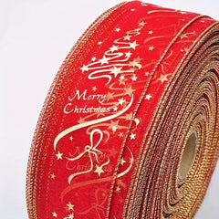 Red Printed Ribbon Christmas Tree Decoration Gift Wrapping Ribbon