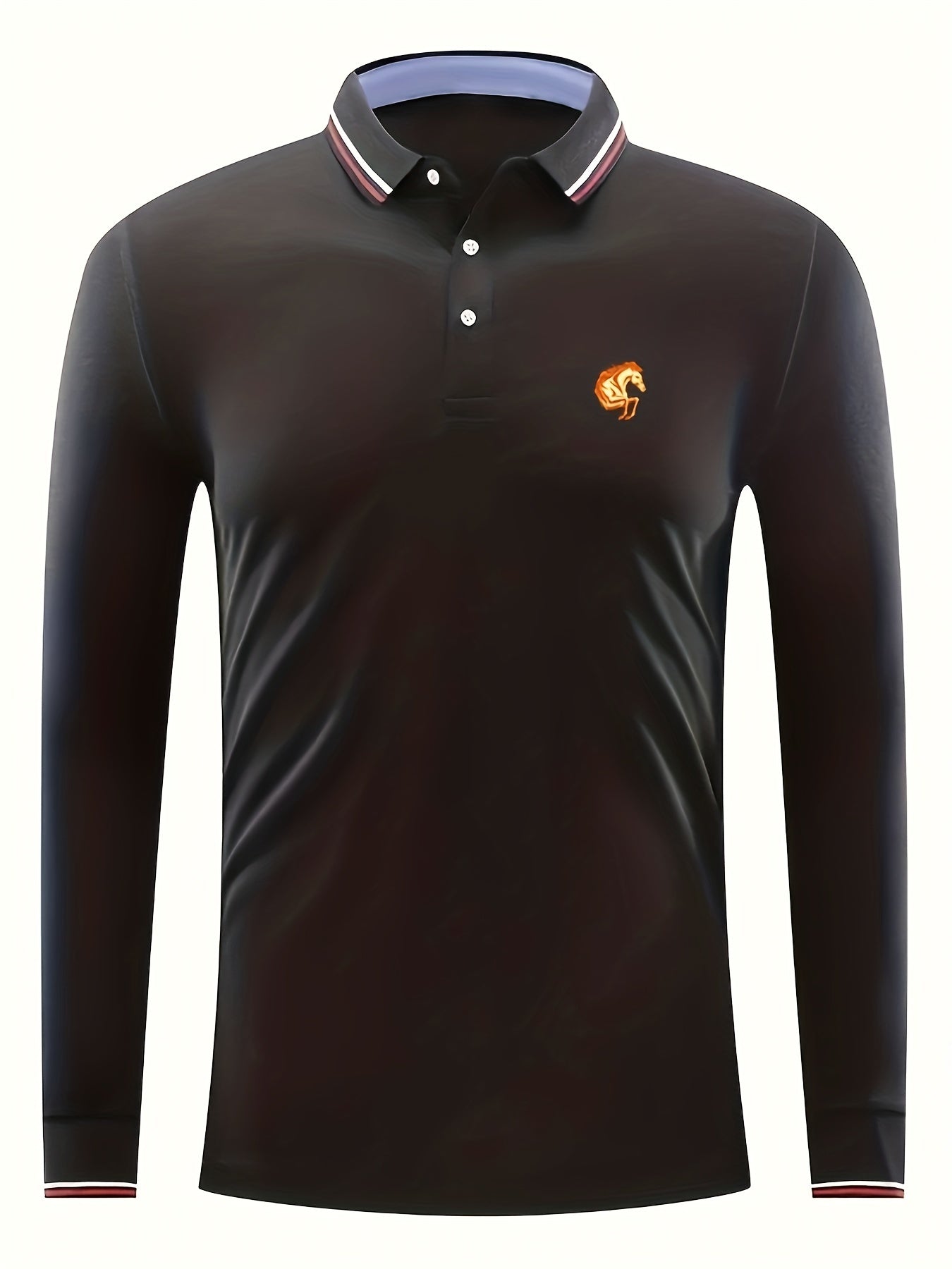 Men's Horse Head Print Polo Shirt Long Sleeve
