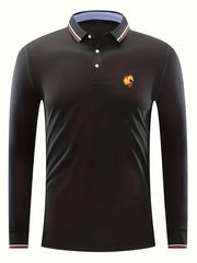 Men's Horse Head Print Polo Shirt Long Sleeve