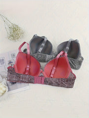2 Pack Plus Size Leopard Print Bras Set Padded Molded Cup 2pcs Set