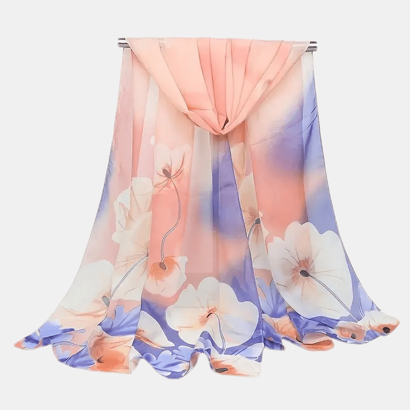 Chiffon Large Flower Print Scarf Colorful Thin Shawl Women