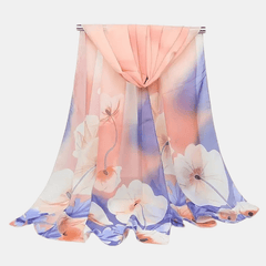Chiffon Large Flower Print Scarf Colorful Thin Shawl Women