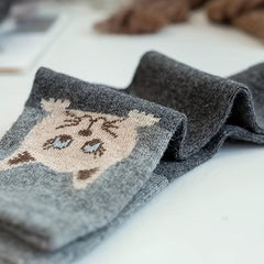 5 Pairs Cartoon Cat Print Socks Women's Mid Tube Stockings