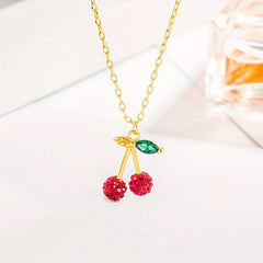 Sweet Cherry Fruit Pendant Necklace Clavicle Chain Jewelry Gift