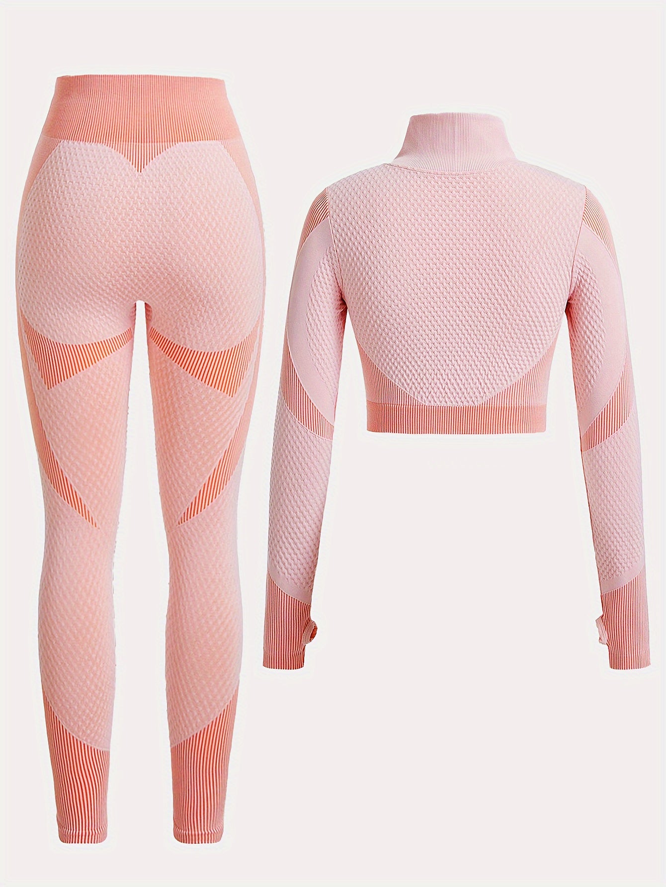 2pcs Yoga Workout Set Long Sleeve Zip Up Sports Tops & Leggings Suit