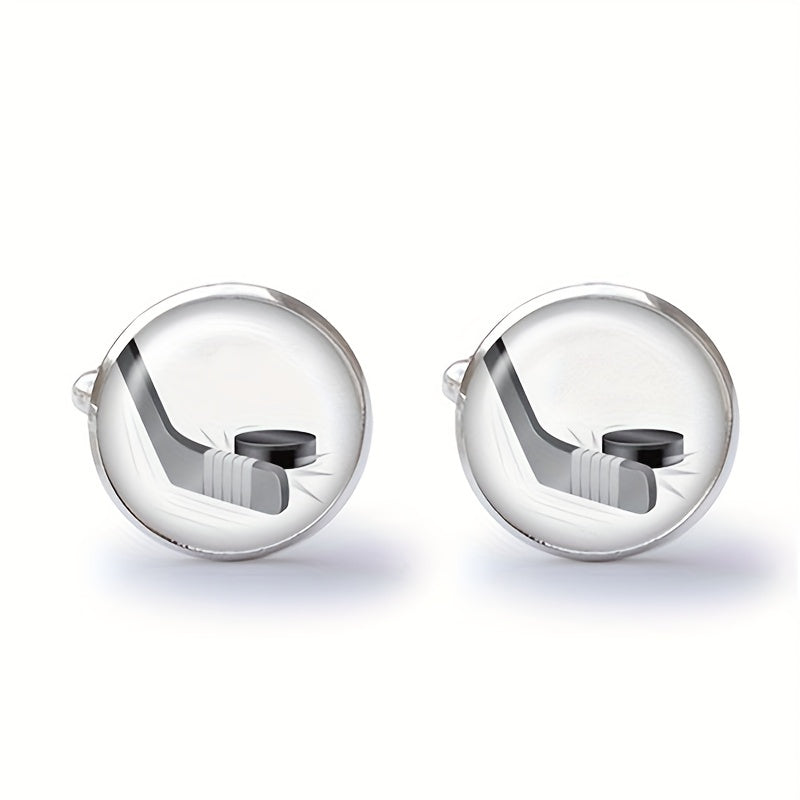 Zinc Alloy Silver Grey Hockey Cufflinks