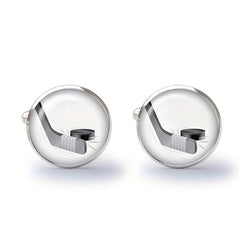 Zinc Alloy Silver Grey Hockey Cufflinks