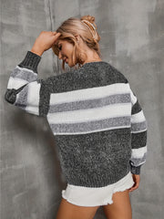 Stripe Print Long Sleeve Round Neck Jumper