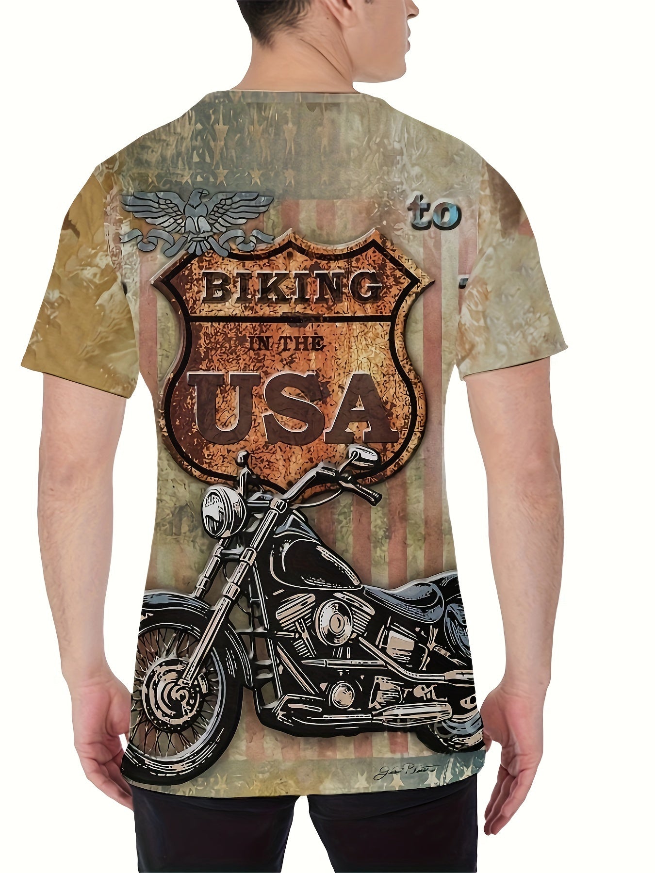 Motorcycle Print Men's Casual Street Style Tee Shirt For Summer