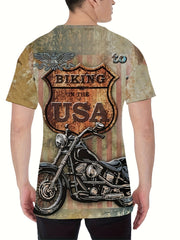 Motorcycle Print Men's Casual Street Style Tee Shirt For Summer