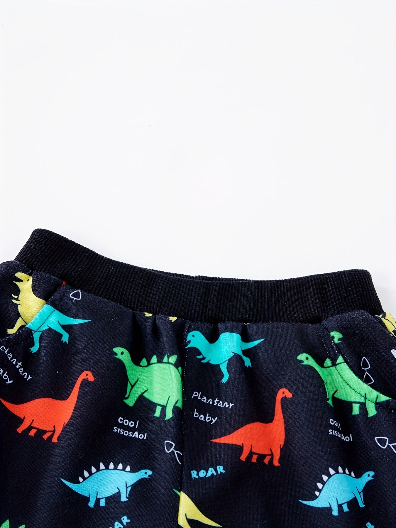 Colorful Dino Print Boy's 2pcs Sweatshirt & Sweatpants Set