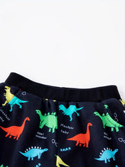 Colorful Dino Print Boy's 2pcs Sweatshirt & Sweatpants Set
