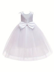 Girls Princess Dress Embroidered Backless Big Bow Flower Girls Wedding Dress