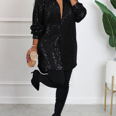 Sequin Long Sleeve Shirt Dress
