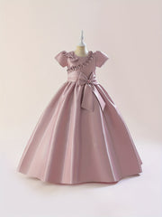 Girl's Satin Big Bowknot Maxi Evening Dress
