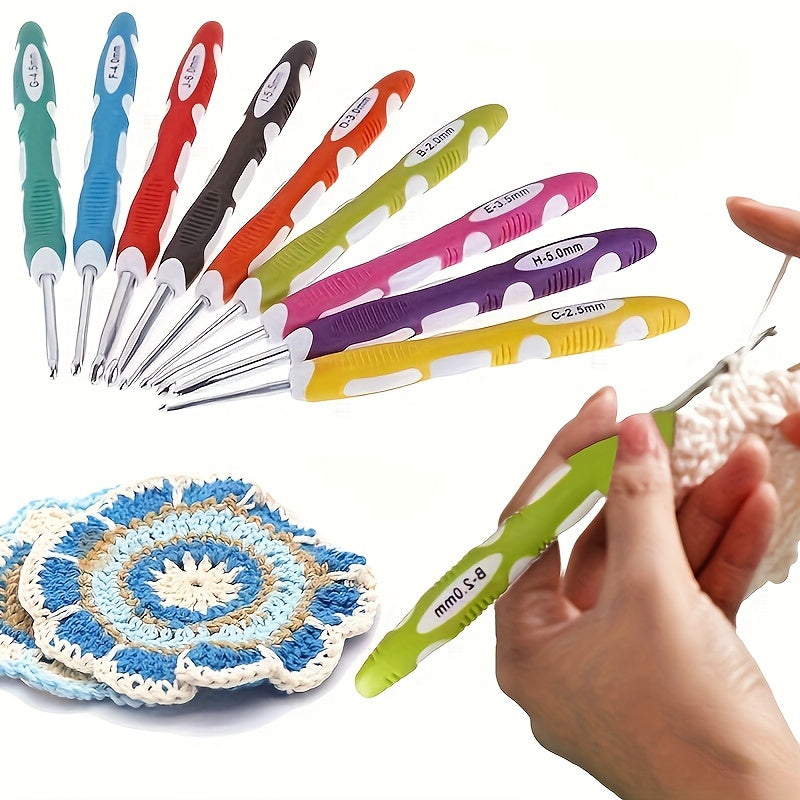 9pcs Wool Felt Knitting Tools Set Non-slip Silicone Handle Crochet Hook Kit
