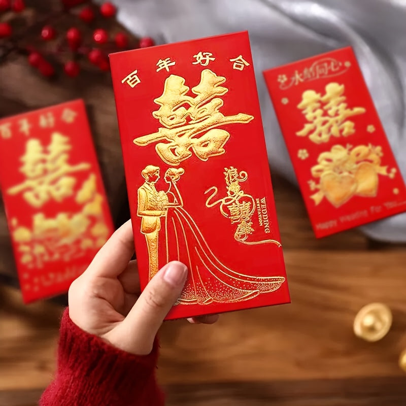 6pcs Hot Stamping Red Envelope Chinese Red Packet Money Bag