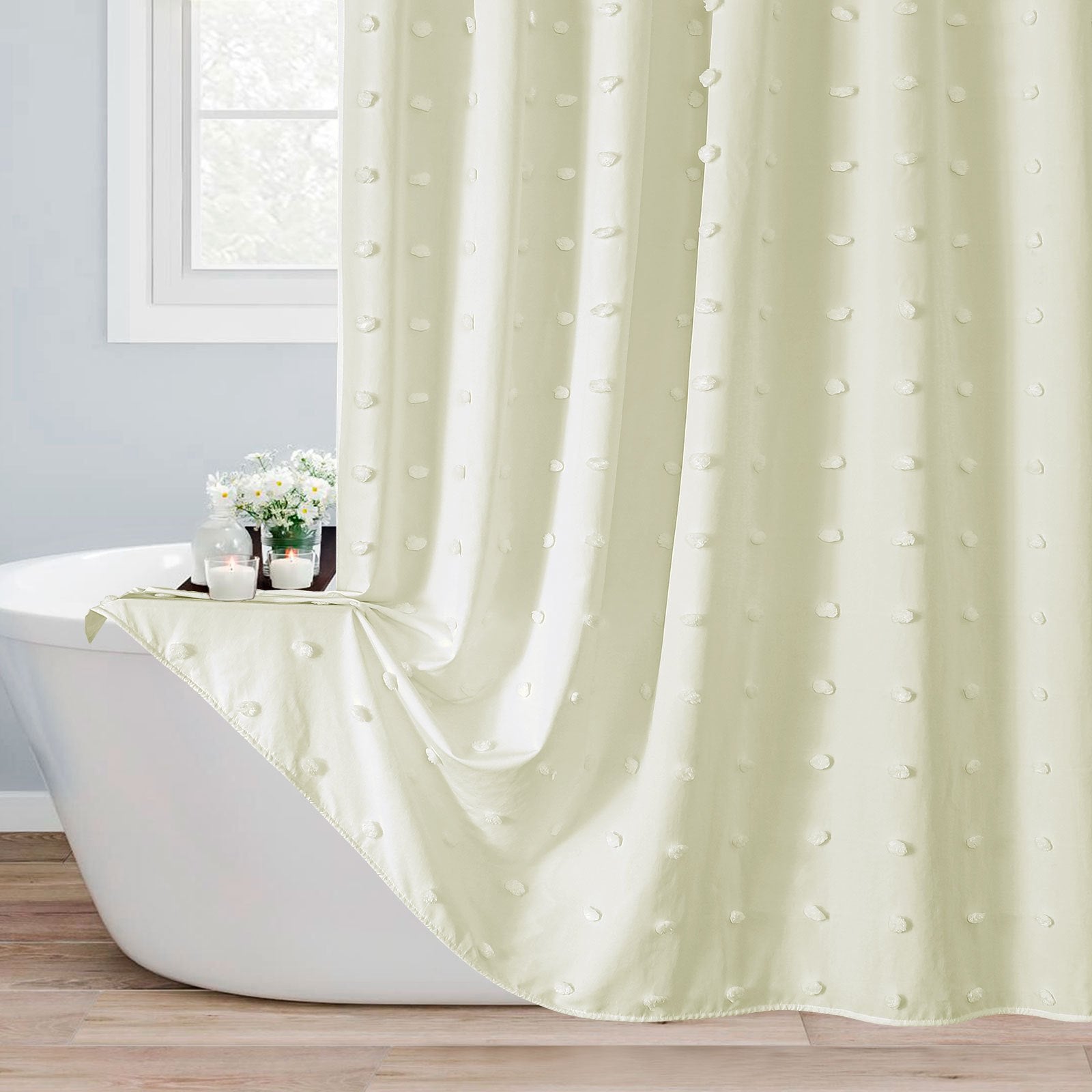 Boho Tufted Pleat Fabric Shower Curtain