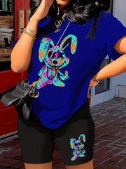 Cartoon Print 2pc Outfit Short Sleeve T Shirt & Shorts Set Women's Clothing