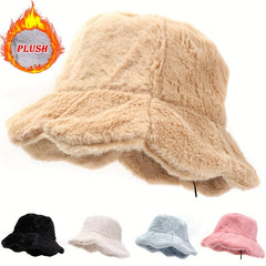 Winter Plush Warm Bucket Hat With Lotus Leaf Edge Men Women