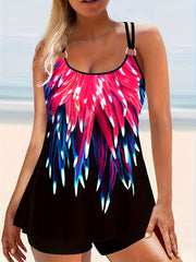 Floral Print Plus Size Tankini Set with Round Neck Cami Top & Shorts Swimsuit