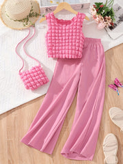 Girls 3pcs Sleeveless Top & Long Pants & Crossbody Bag Set for Spring and Summer
