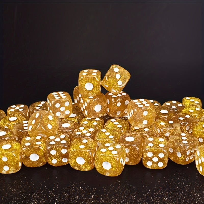 10pc/set 16mm Transparent Crystal Golden Dice for Parties & RPGs