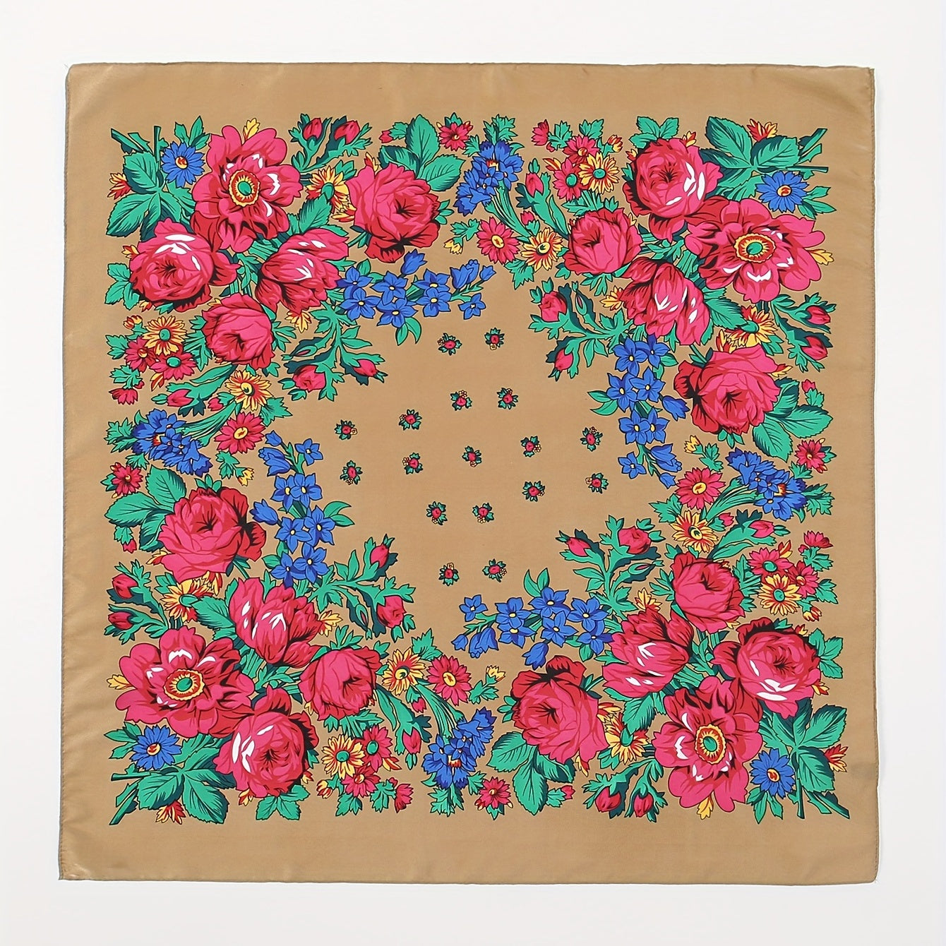 Boho Flower Print Brown Bandana Square Scarf Neckerchief Head Wrap