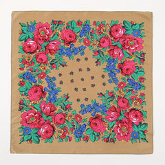 Boho Flower Print Brown Bandana Square Scarf Neckerchief Head Wrap