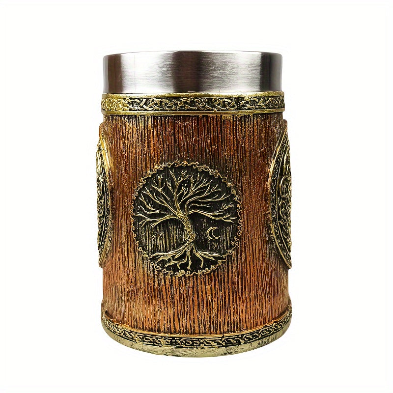 Yggdrasil Tree of Life Steel Coffee Mug Insulated with Serpent Handle