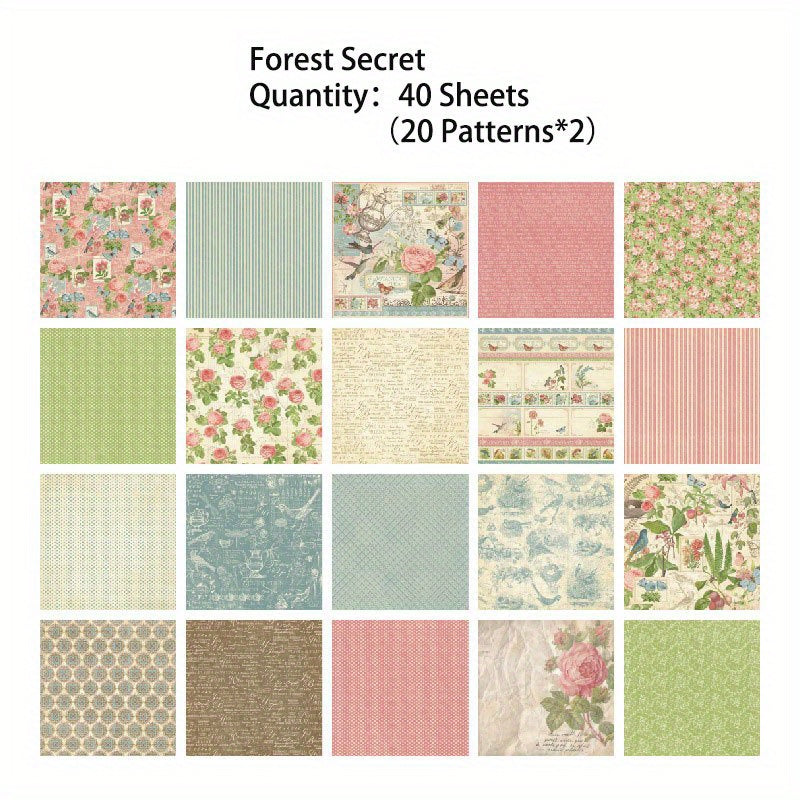 40 Sheets Vintage Lace Scrapbook Paper, Non-Sticky Square Background Paper