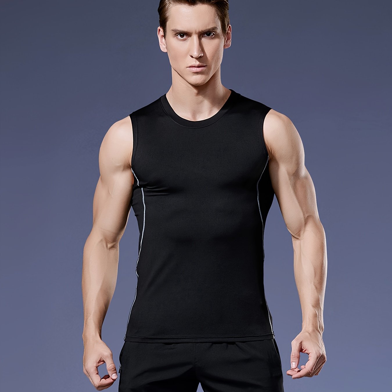 Men's Solid Tank Top Quick Dry High Stretch Shirt for Summer Outdoor