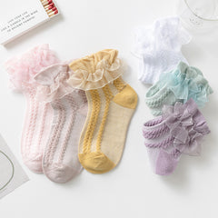 Girls Solid Lace Socks Set 6pairs