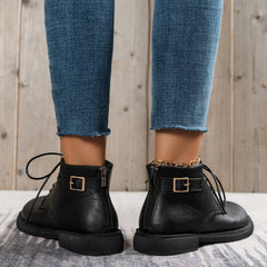 Women's Lace-Up Ankle Boots Solid Faux Leather