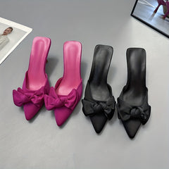 Women's Bowknot Stiletto Heel Sandals Slip On Point Toe Summer Dress Shoes