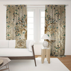 2pc Yellow Tree of Life Pattern Curtains with Pillowcase - Rod Pocket Style