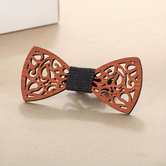 Wooden Bow Tie Vintage Adjustable Strap Bowtie Engraved Natural Wood Neck Tie