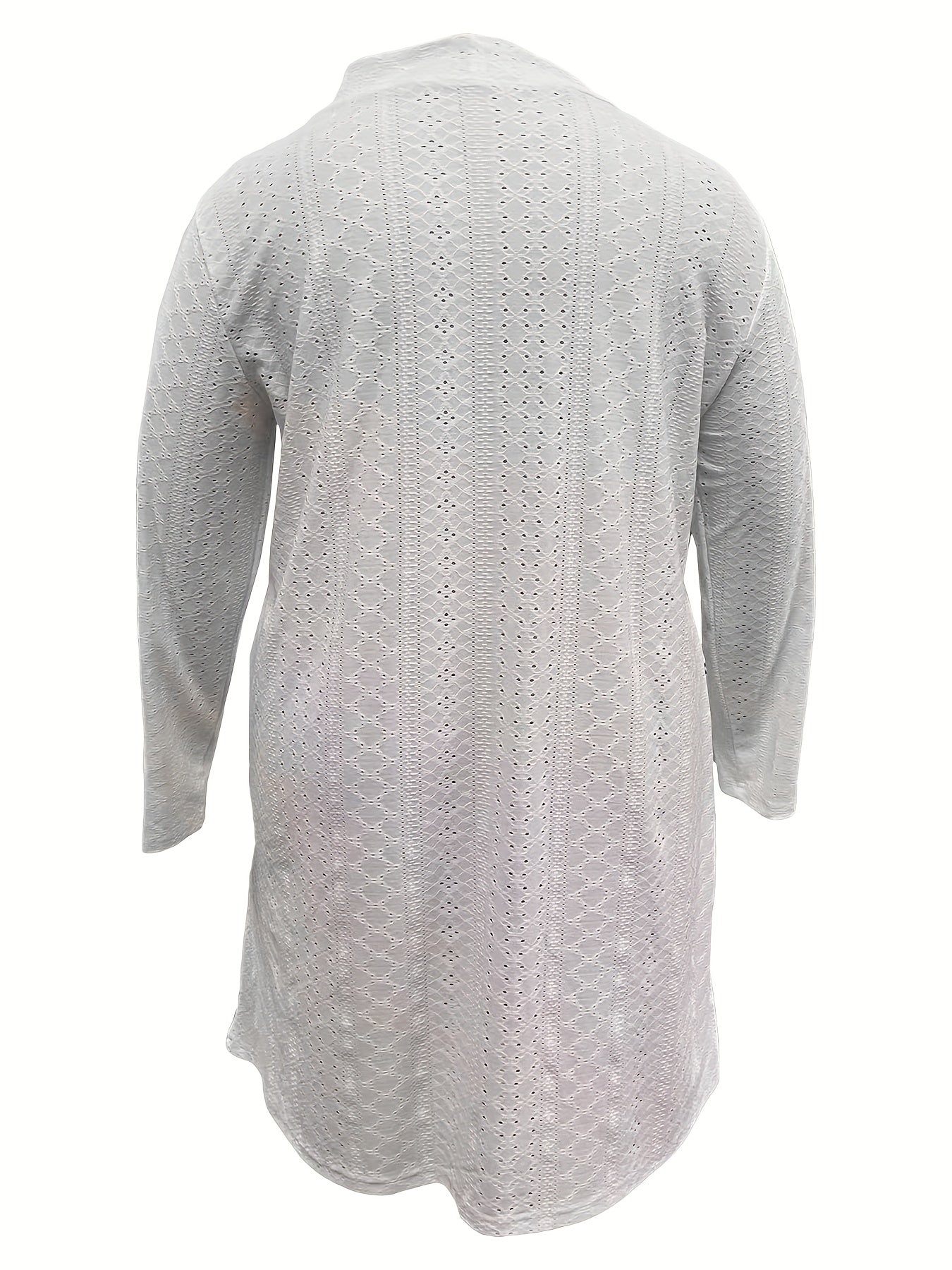 Solid Eyelet Embroidered Long Sleeve Open Front Cardigan