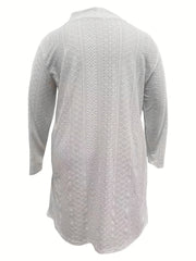 Solid Eyelet Embroidered Long Sleeve Open Front Cardigan