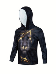 3D Lightning Lion Pattern Hoodie Boy's Outdoor Sweatshirt