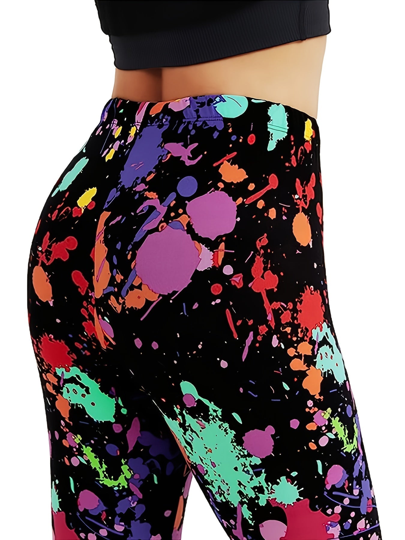 Splash Ink Print Leggings Casual Skinny Workout Leggings Women's Clothing