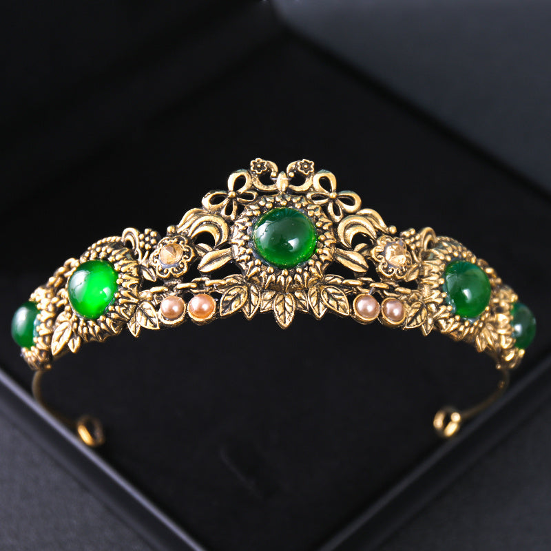 Green Crystal Crowns Rhinestone Bridal Wedding Hair Accessory