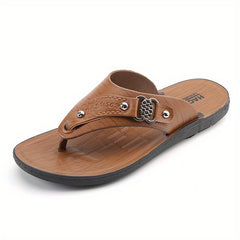 Men's PU Leather Thong Sandals Casual Non Slip Flip flops for Indoor Outdoor